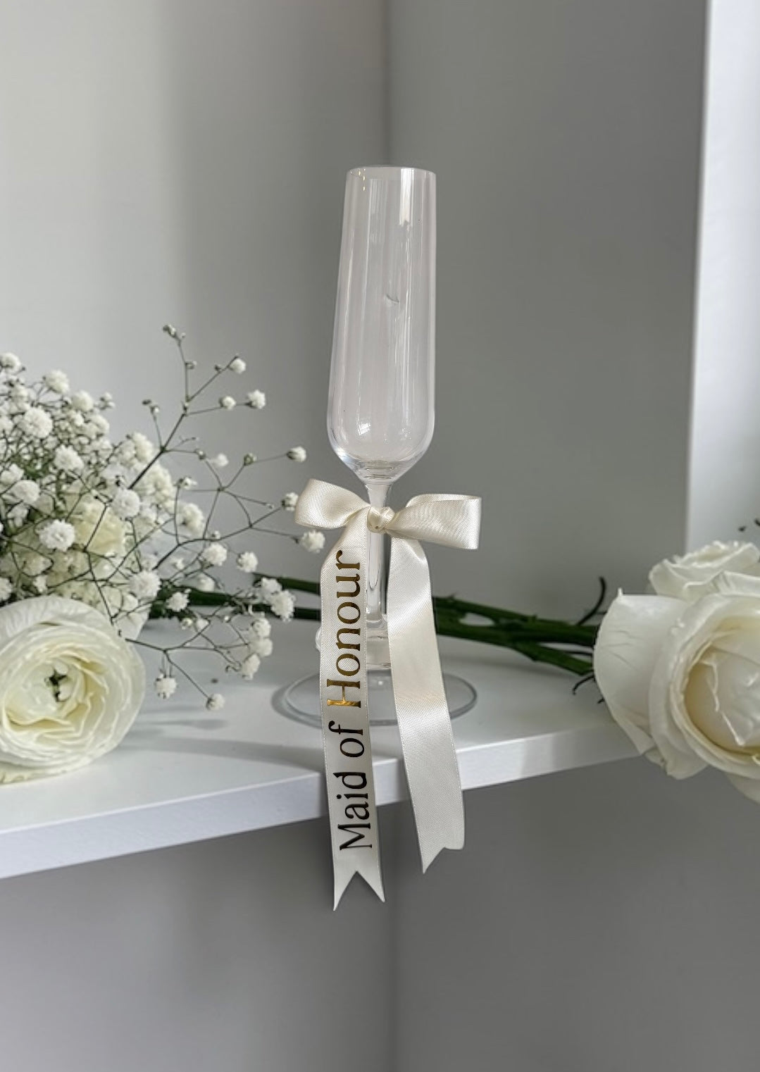 Clear Champagne Glass with Personalised Ribbon