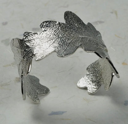 Oak Leaf Cuff Bangle, English Pewter Oak Leaf Jewellery