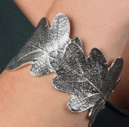 Oak Leaf Cuff Bangle, English Pewter Oak Leaf Jewellery