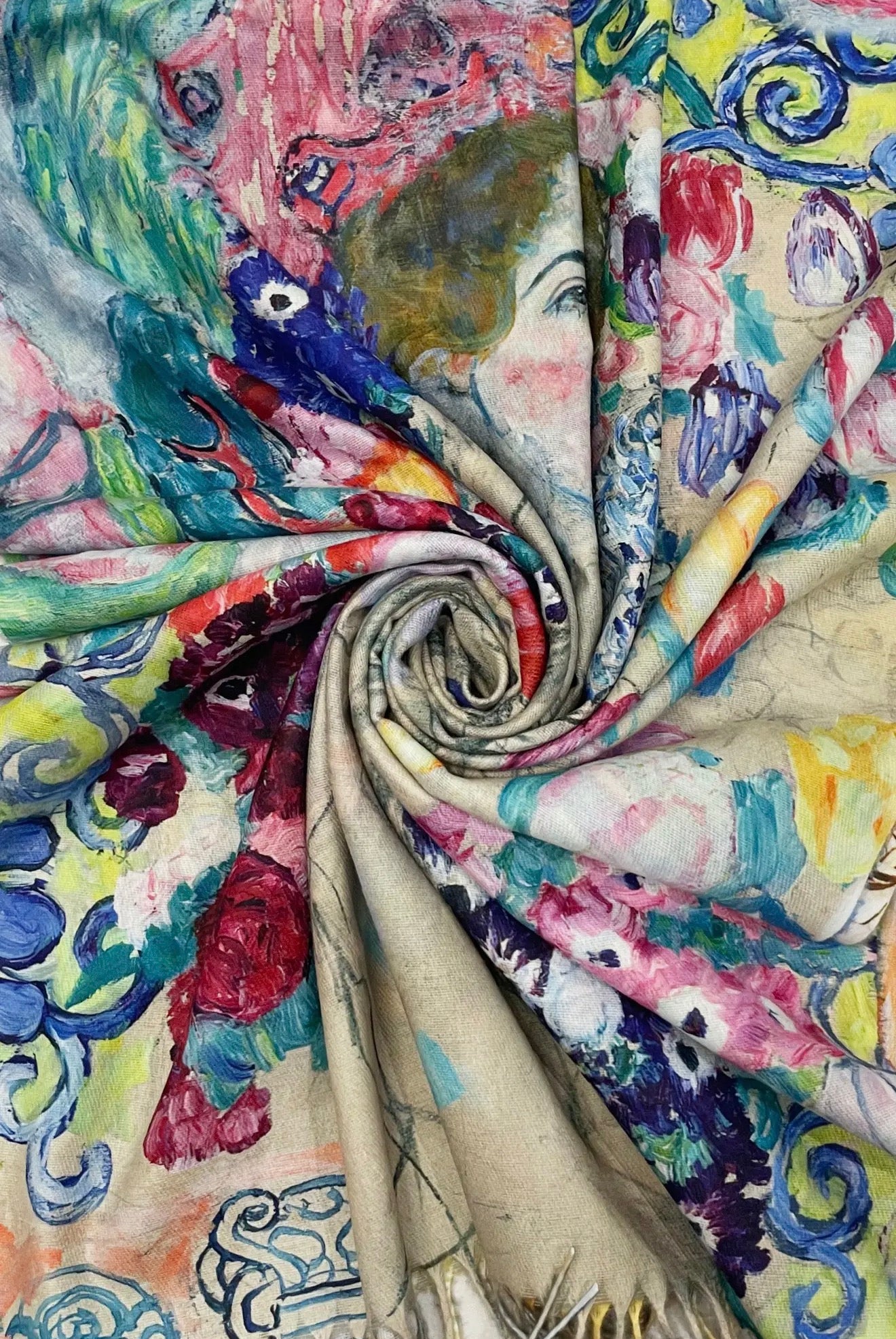 Klimt Portrait of Maria Munk Art Print Reversible Wool Tassel Scarf