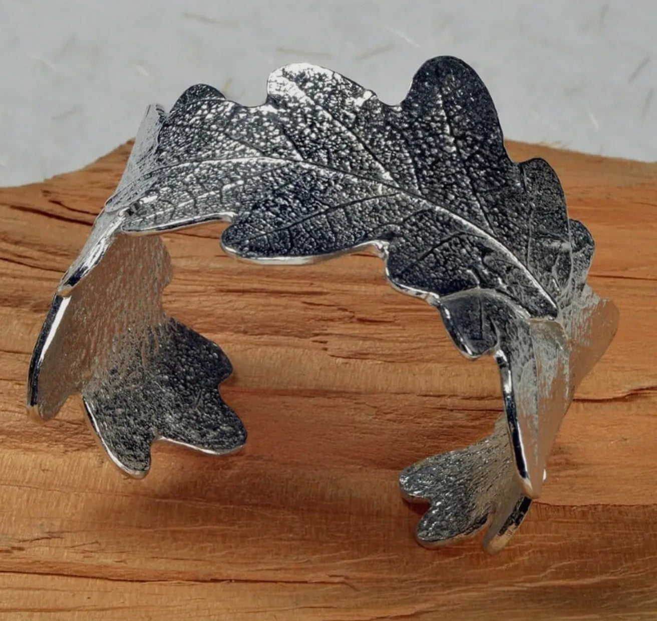 Oak Leaf Cuff Bangle, English Pewter Oak Leaf Jewellery