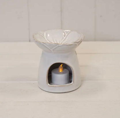 Natural Ceramic Oil Burner with Flower Design