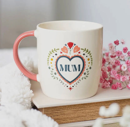 Mum Heart Mug with Pink Handle