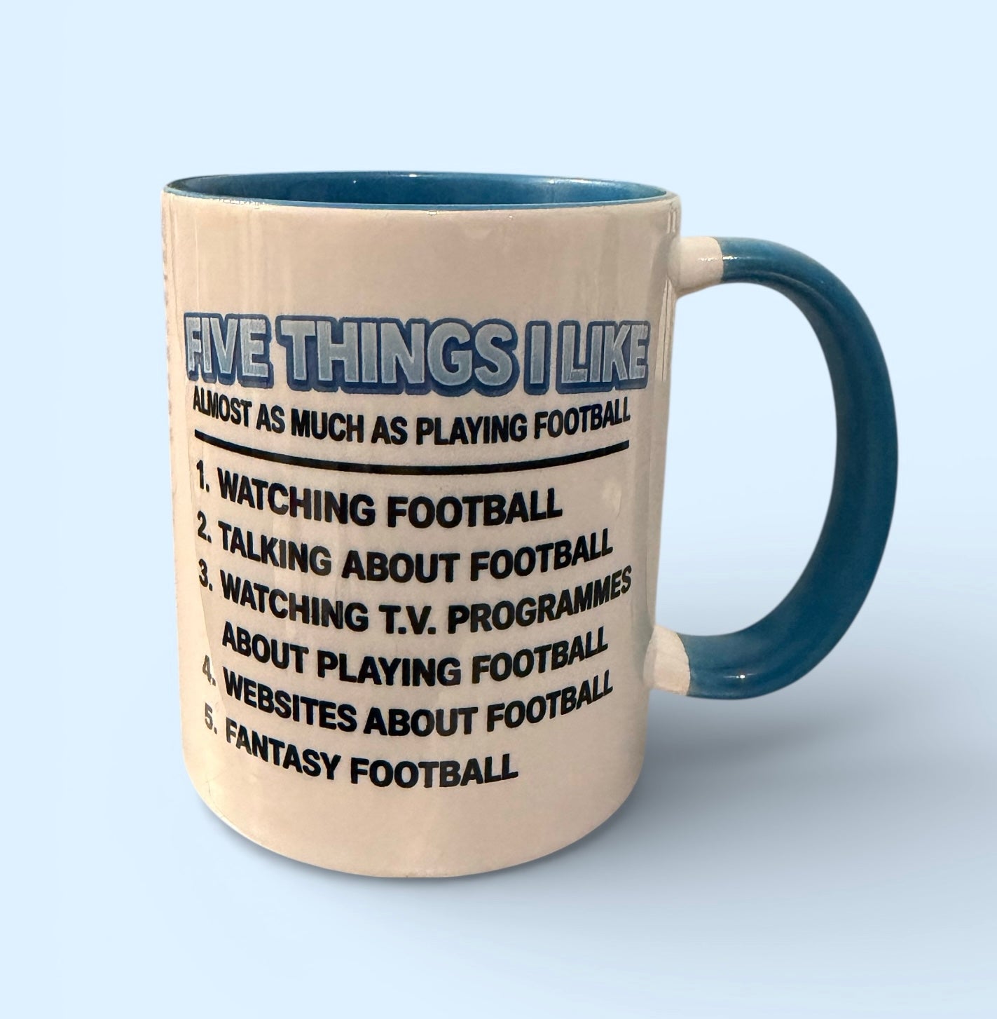 Football Themed Blue and White Mug