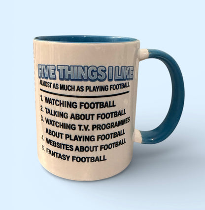 Football Themed Blue and White Mug