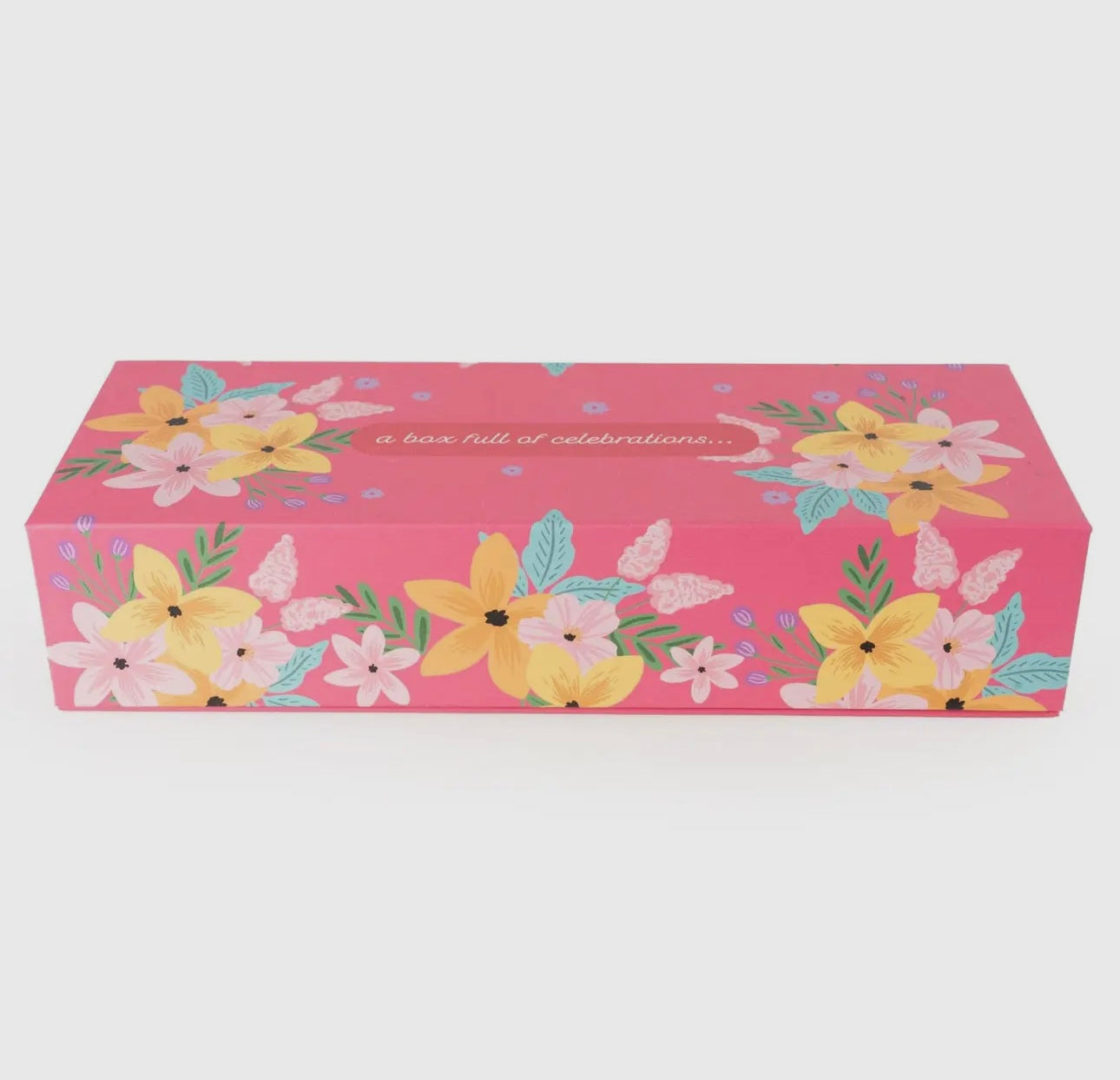 Box full of celebrations set of 3 candles pink floral gift box 