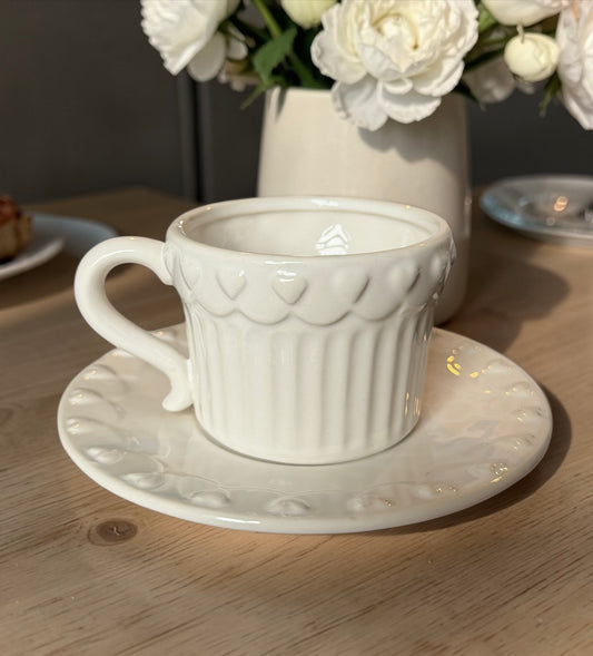 White Ceramic Cup and Saucer