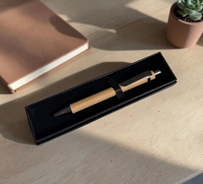 Bamboo Wood Ballpoint Pen in Black Gift Box | Can Be Personalised