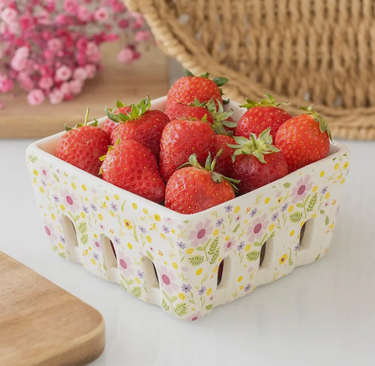 Floral Print Ceramic Berry Basket