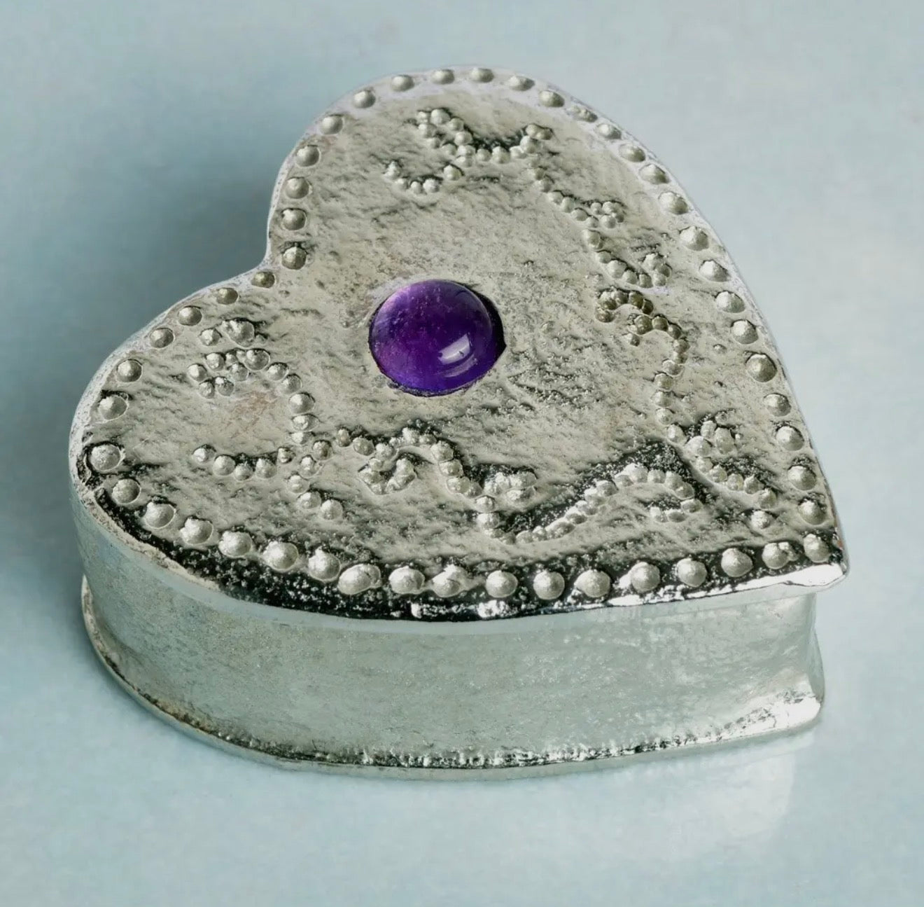 Heart Trinket Box with Amethyst Stone, English Pewter Gifts