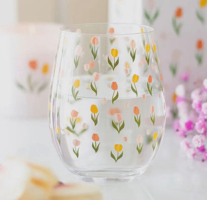 Tulip Print Stemless Glass