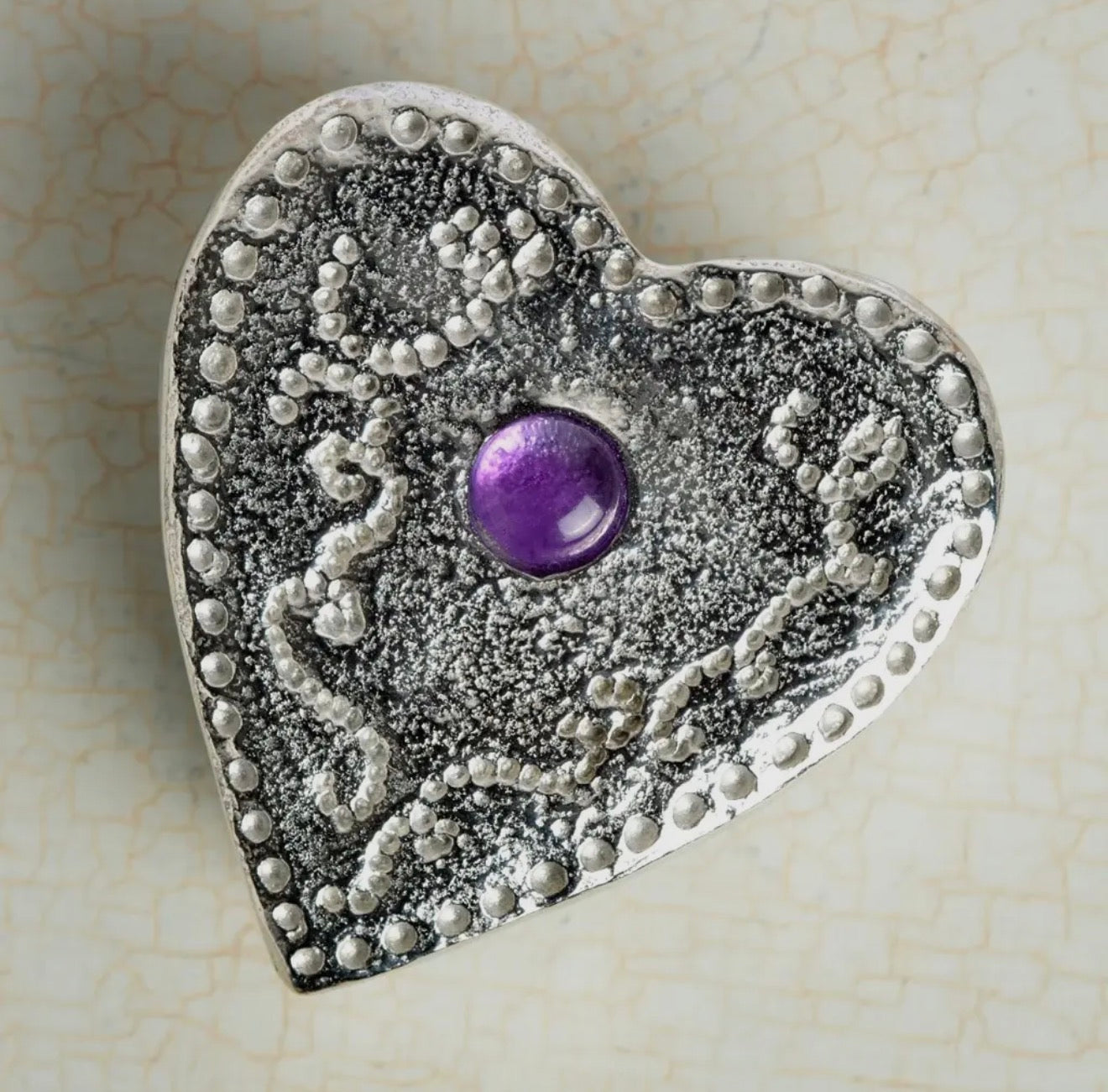 Heart Trinket Box with Amethyst Stone, English Pewter Gifts
