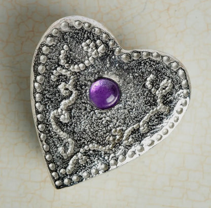 Heart Trinket Box with Amethyst Stone, English Pewter Gifts