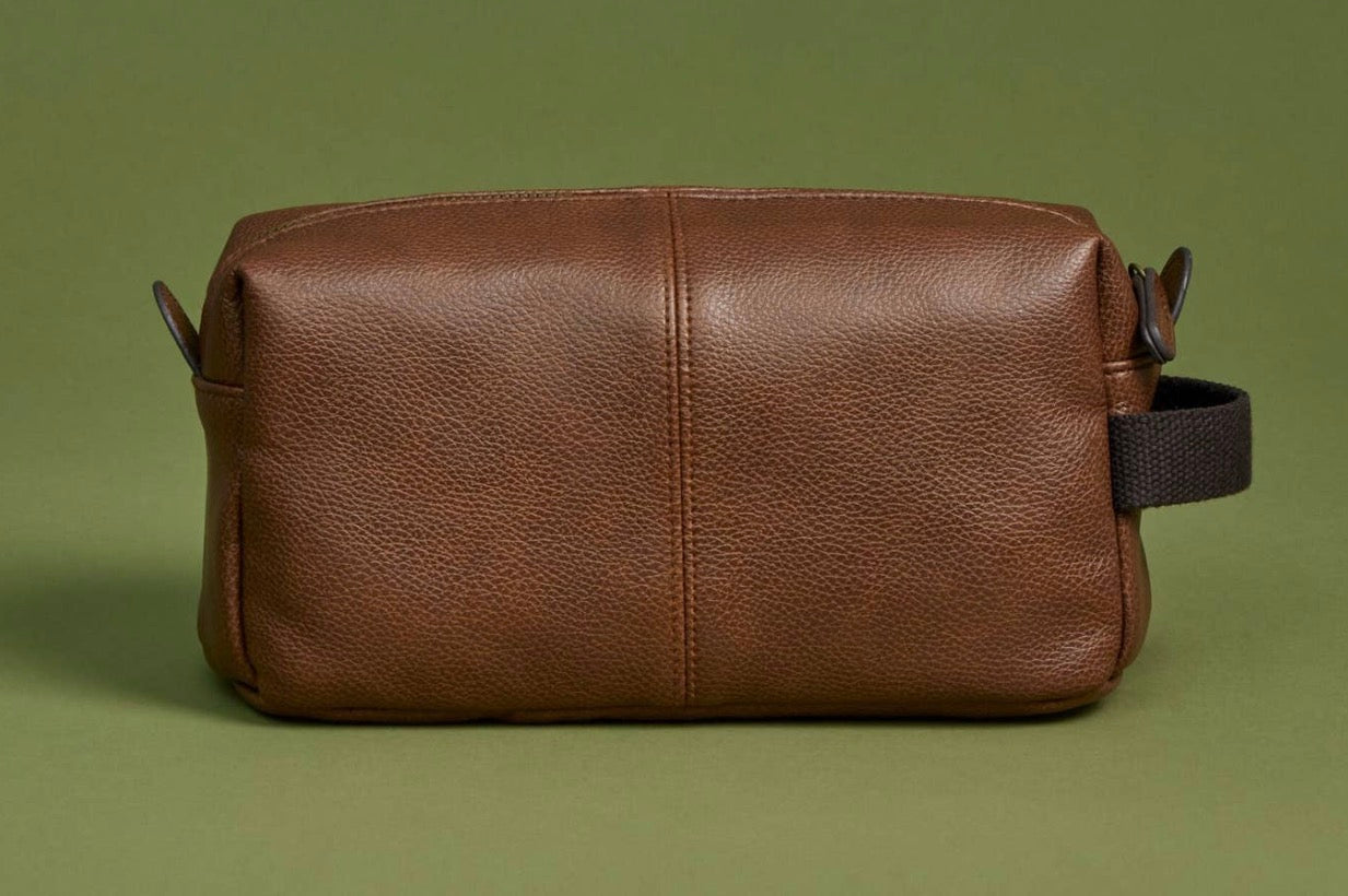 Faux Leather Washbag in Tan | Can Be Personalised