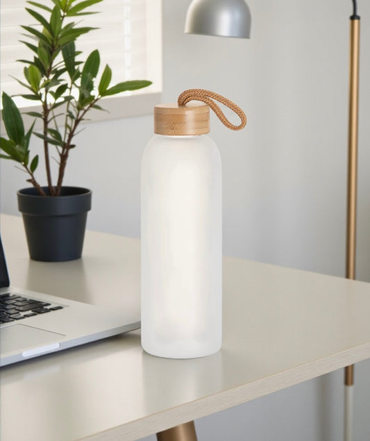 Frosted Glass Water Bottle with Bamboo Lid 750ml (can be personalised)