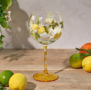 Citrus and Lemons Print Gin Glass | In Gift Box