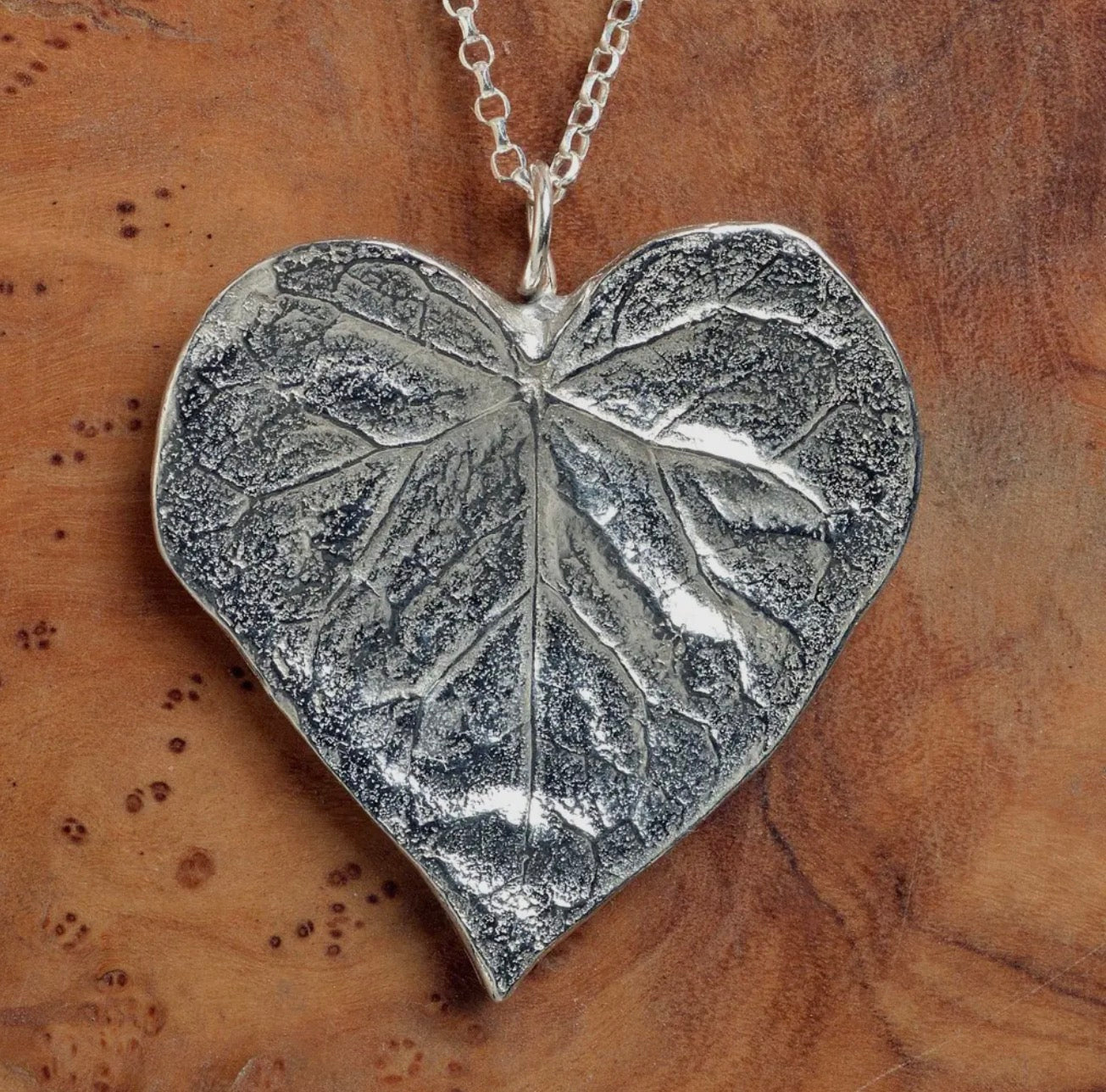 Heart Leaf Necklace on Sterling Silver Chain, English Pewter Jewellery