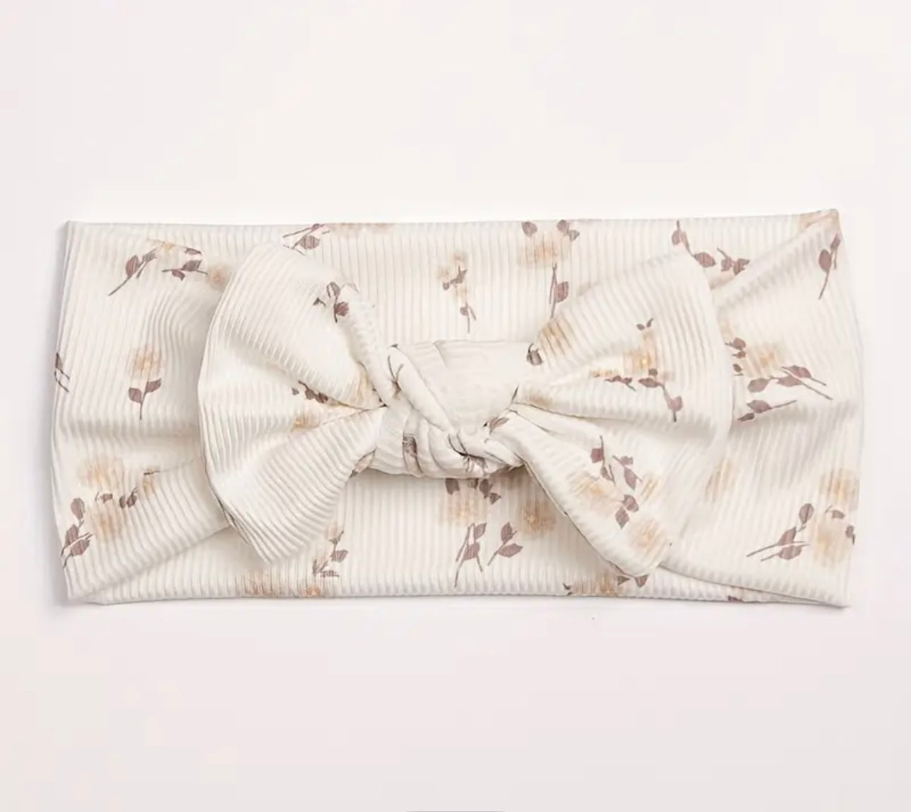 Cream floral print baby headband with bow 