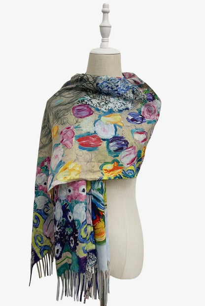 Klimt Portrait of Maria Munk Art Print Reversible Wool Tassel Scarf