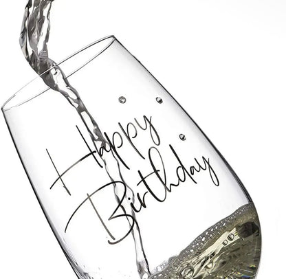 Diamante Swarovski "Happy Birthday" Wine Glass