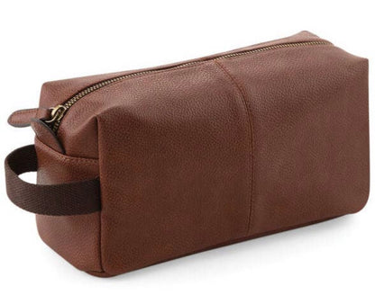 Faux Leather Washbag in Tan | Can Be Personalised
