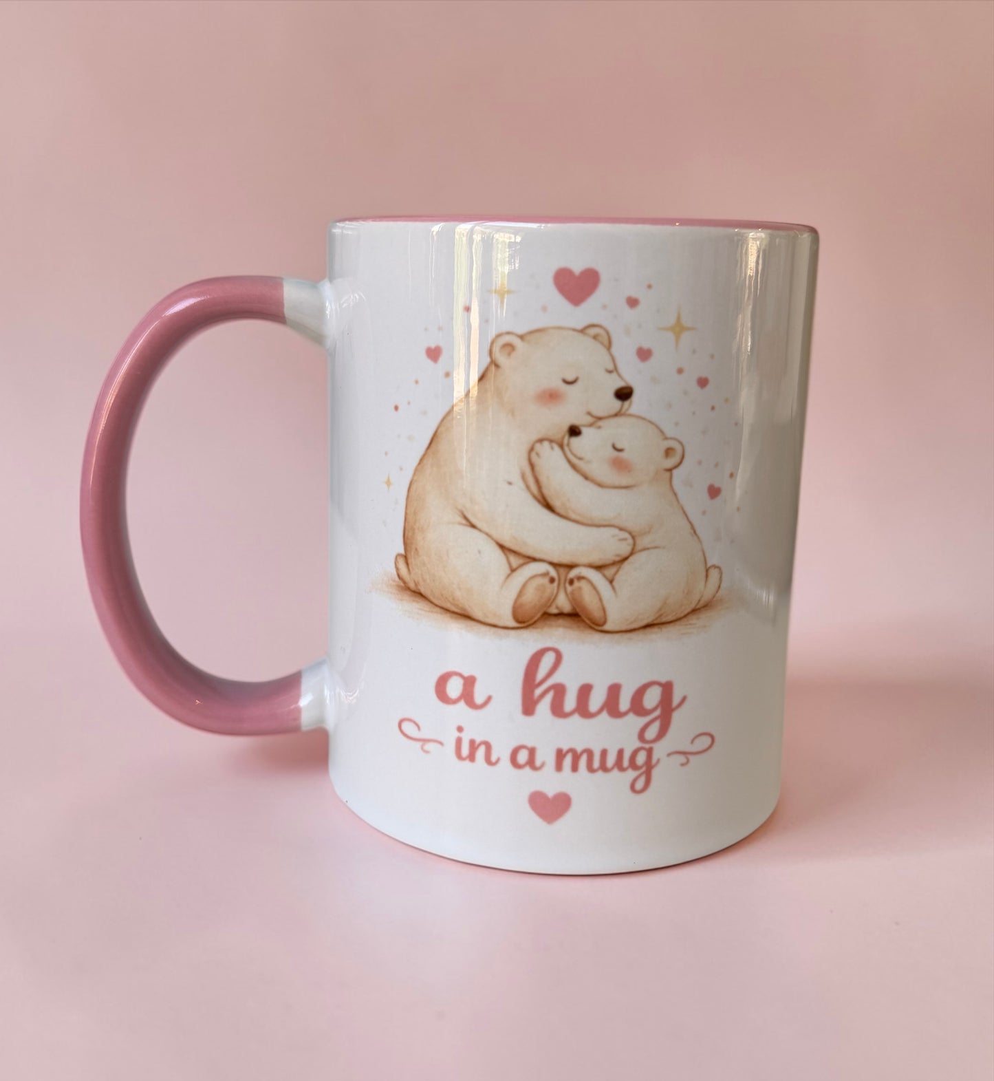 ‘A Hug In A Mug’ Pink Handled Mug (2 variants)