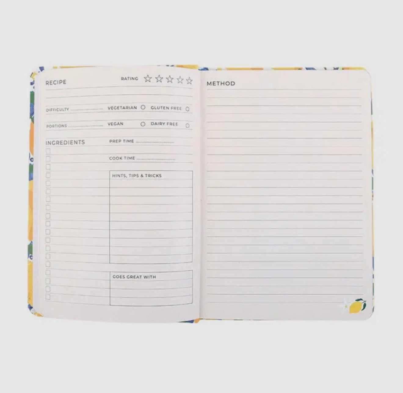 Italian Lemon Print Recipe Journal A5