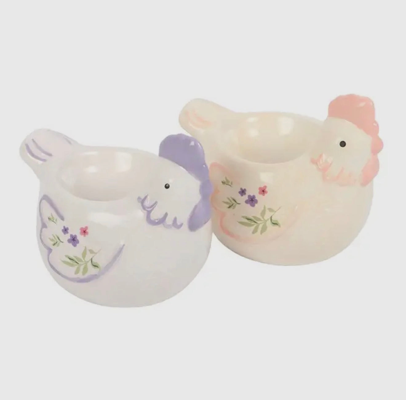 Set of Two Floral Chicken Shaped Egg Cups