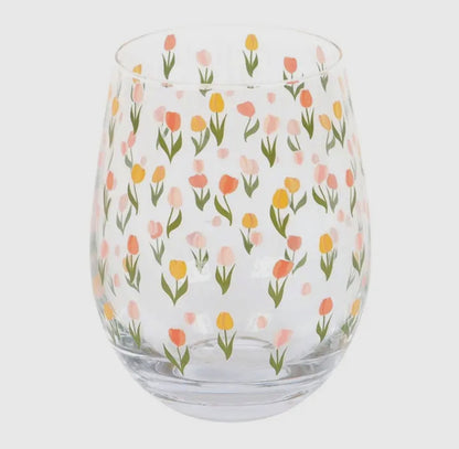 Tulip Print Stemless Glass