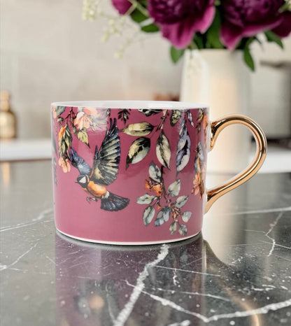 Decorative Mug with Gold Handle - Garden Blooms Plum