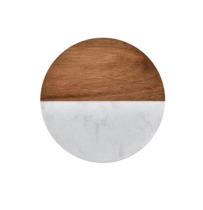 White Marble and Wood Drink Coaster