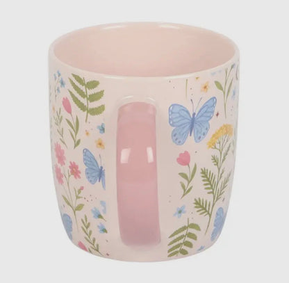 Luna Bloom Floral Print Mug with Pink Handle