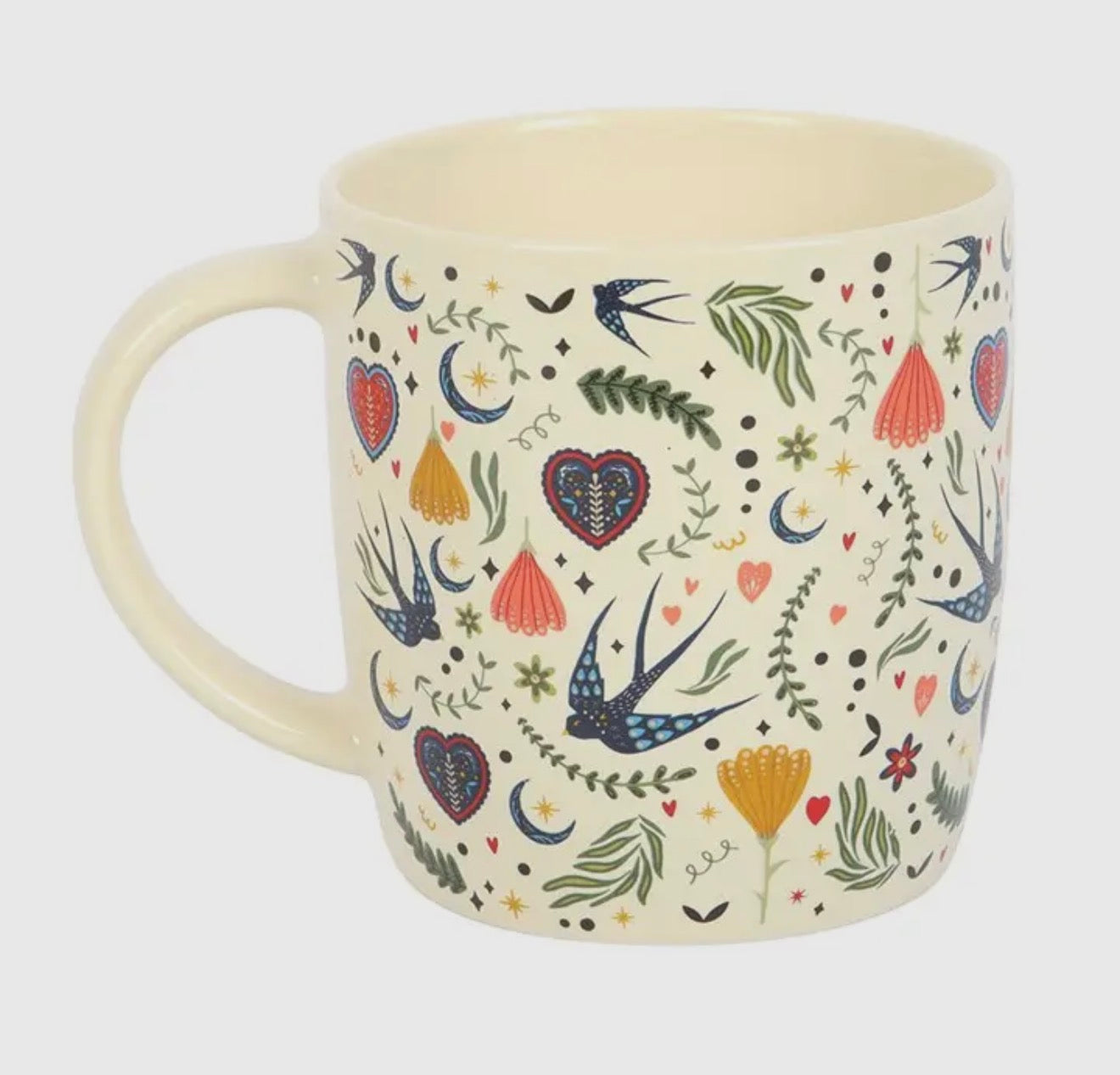 Cream Folk Floral Print Mug