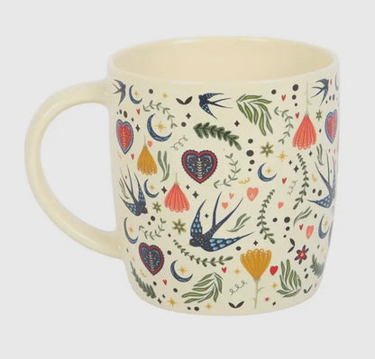 Cream Folk Floral Print Mug