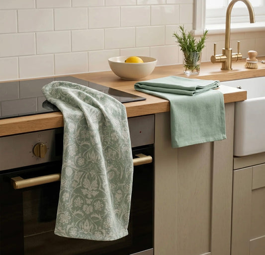 Set of 2 Printed Tea Towels by Jeff Banks | Sage Green