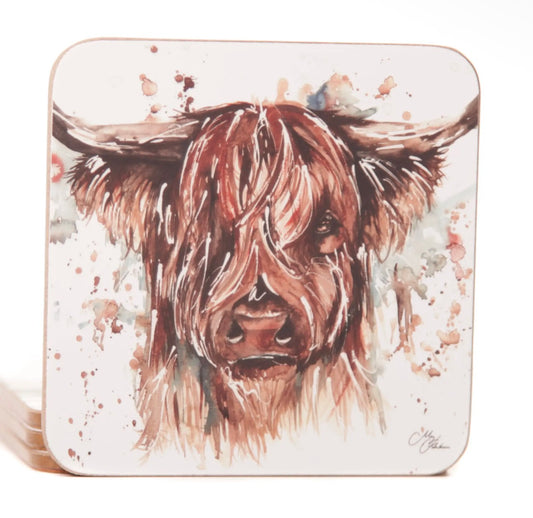 The Hebrides' Highland Cow Watercolour Design Coasters | Set of 4