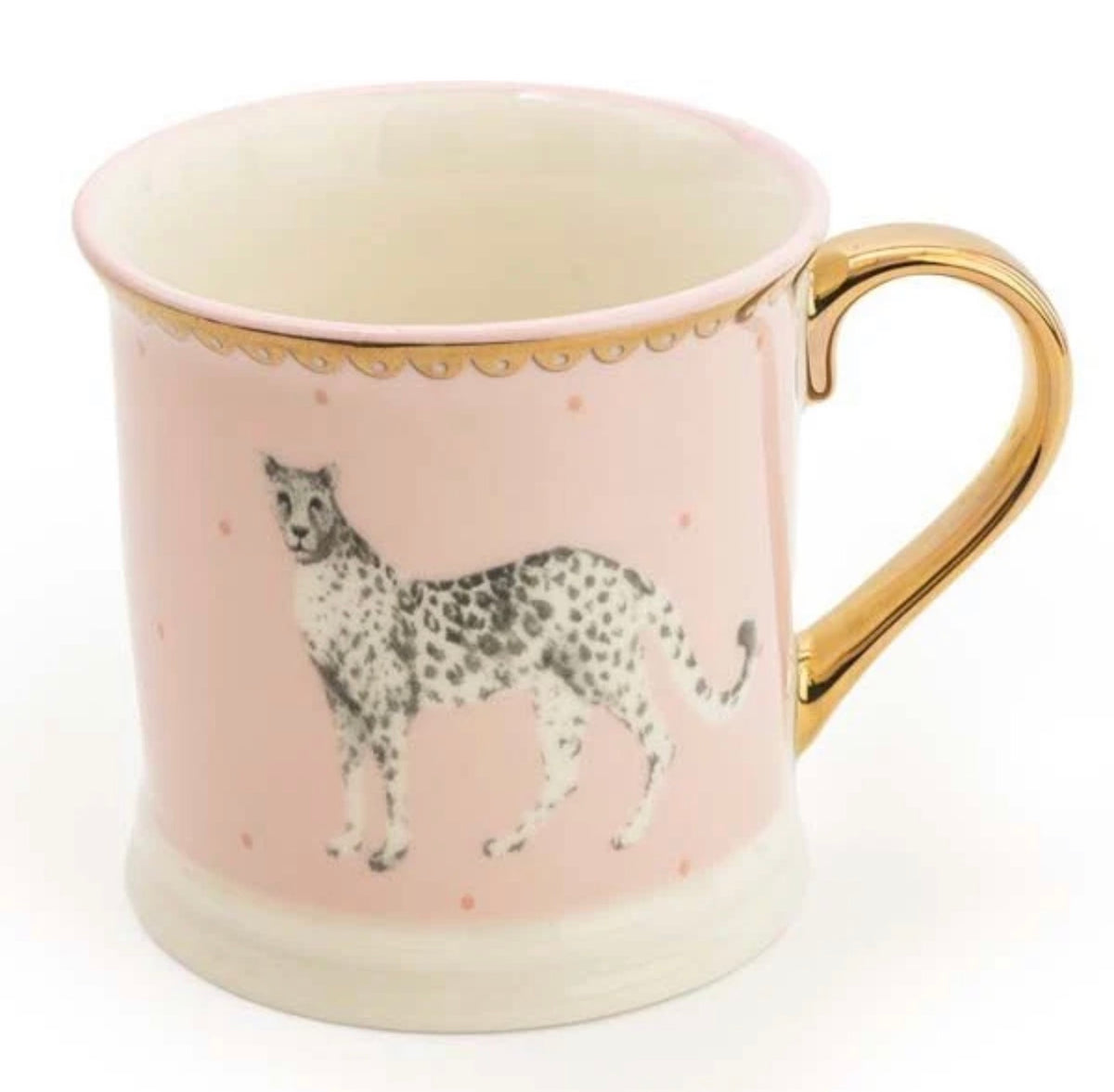 Pink Tankard Mug With Cheetah Print and Gold Handle