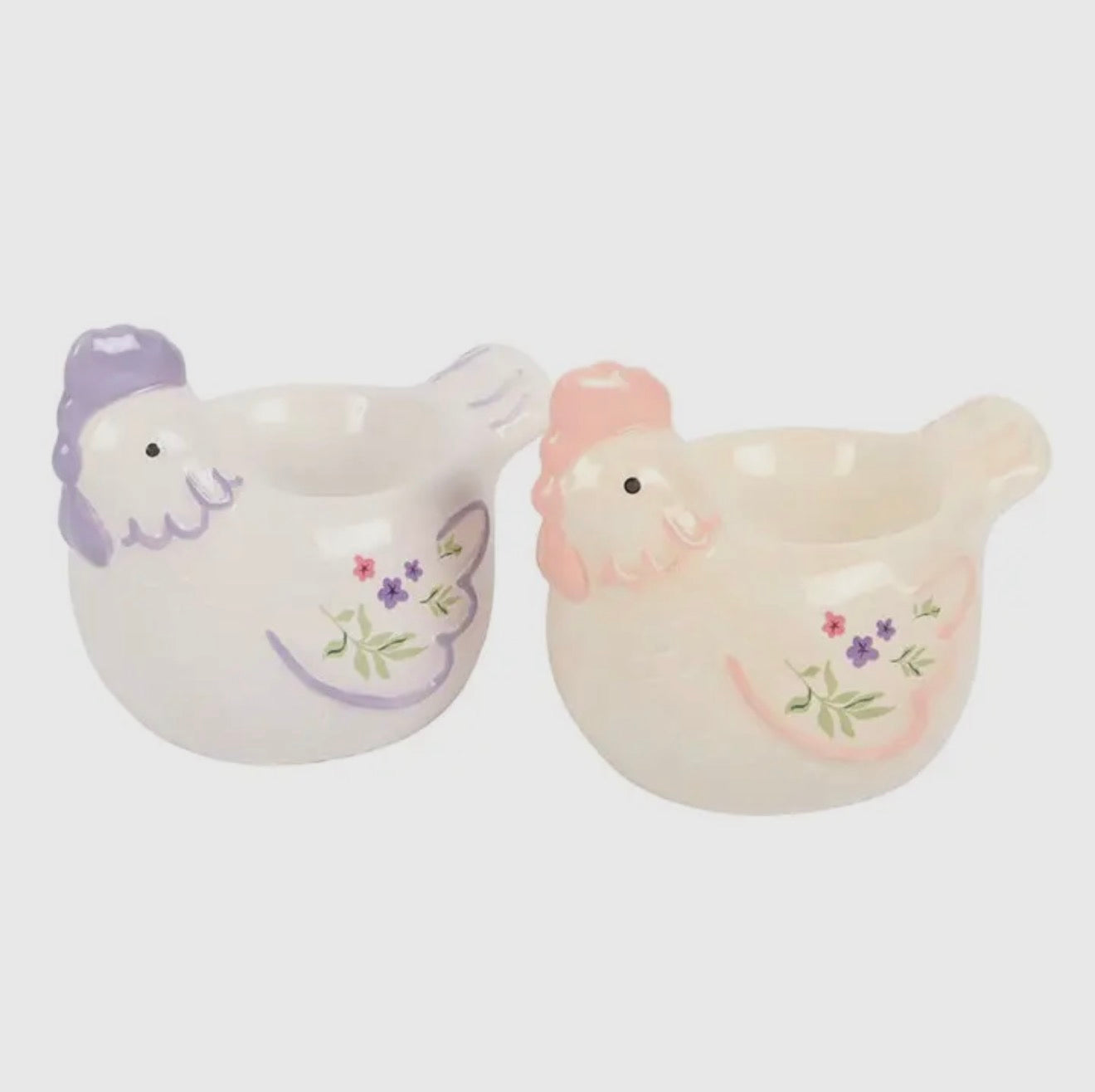 Set of Two Floral Chicken Shaped Egg Cups