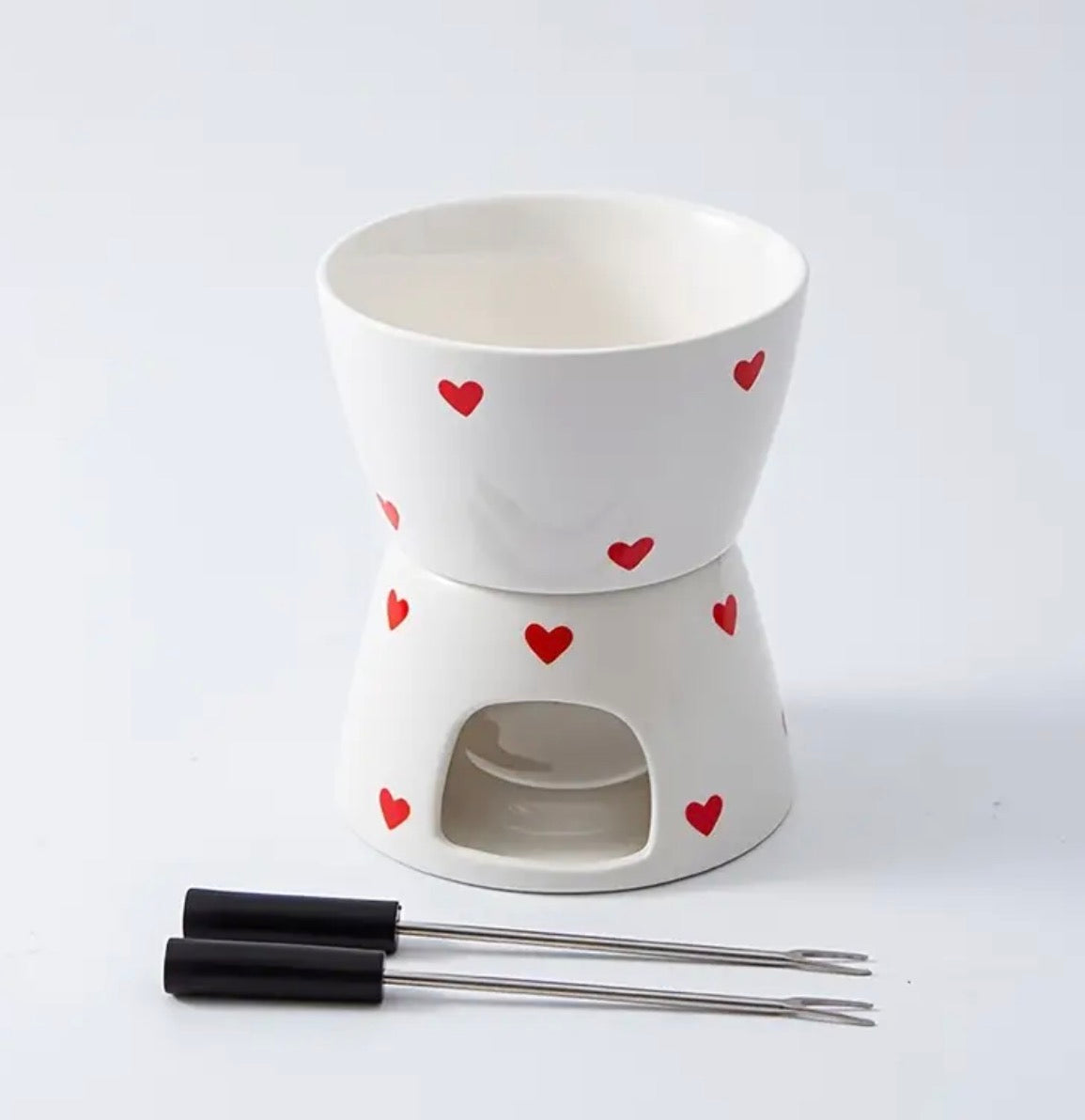 Heart Print Fondue Set with Two Forks