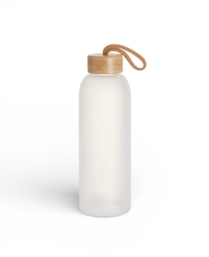 Frosted Glass Water Bottle with Bamboo Lid 750ml (can be personalised)