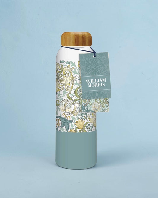 William Morris Golden Lily Patterned Glass Bottle with Bamboo Lid | 600ml