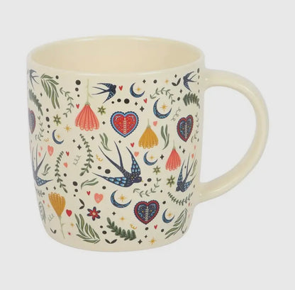 Cream Folk Floral Print Mug