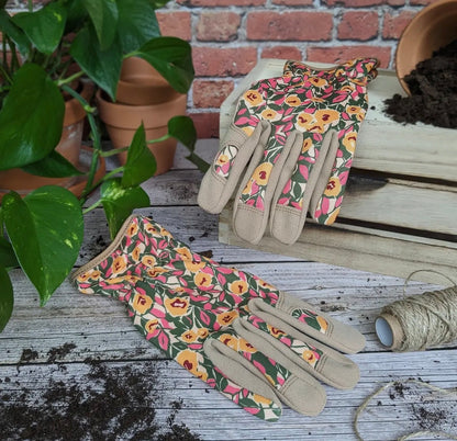 Willow & Belle Gardening Gloves - Orange and Pink Flowers