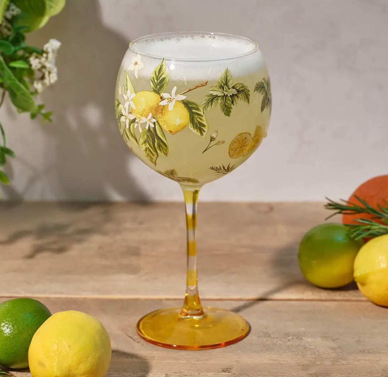 Citrus and Lemons Print Gin Glass | In Gift Box