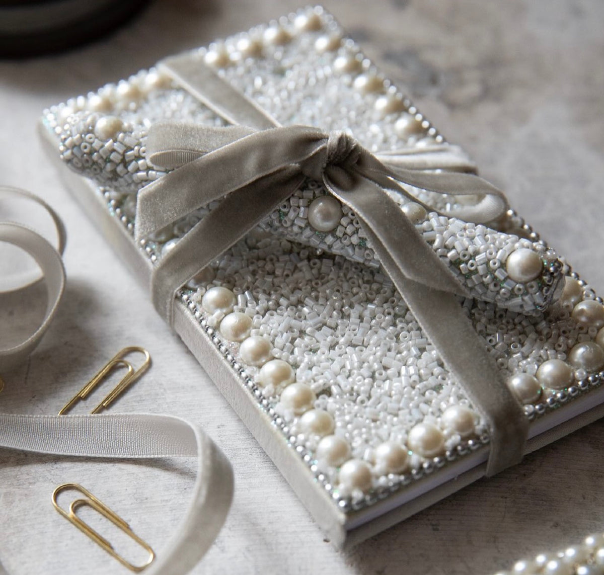 Pearl Beaded Notebook and Pen Set