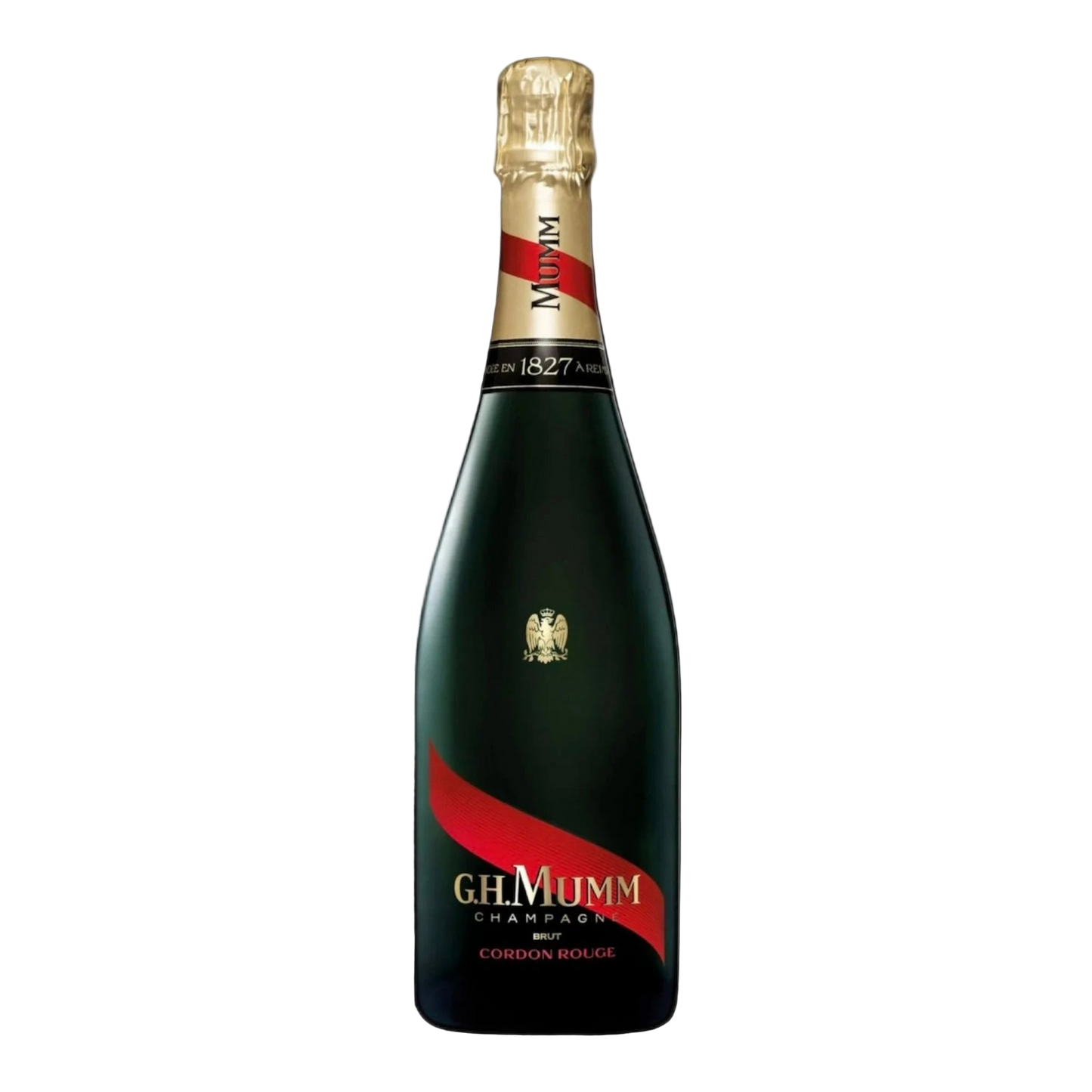 G.H. Mumm champagne bottle on a white background