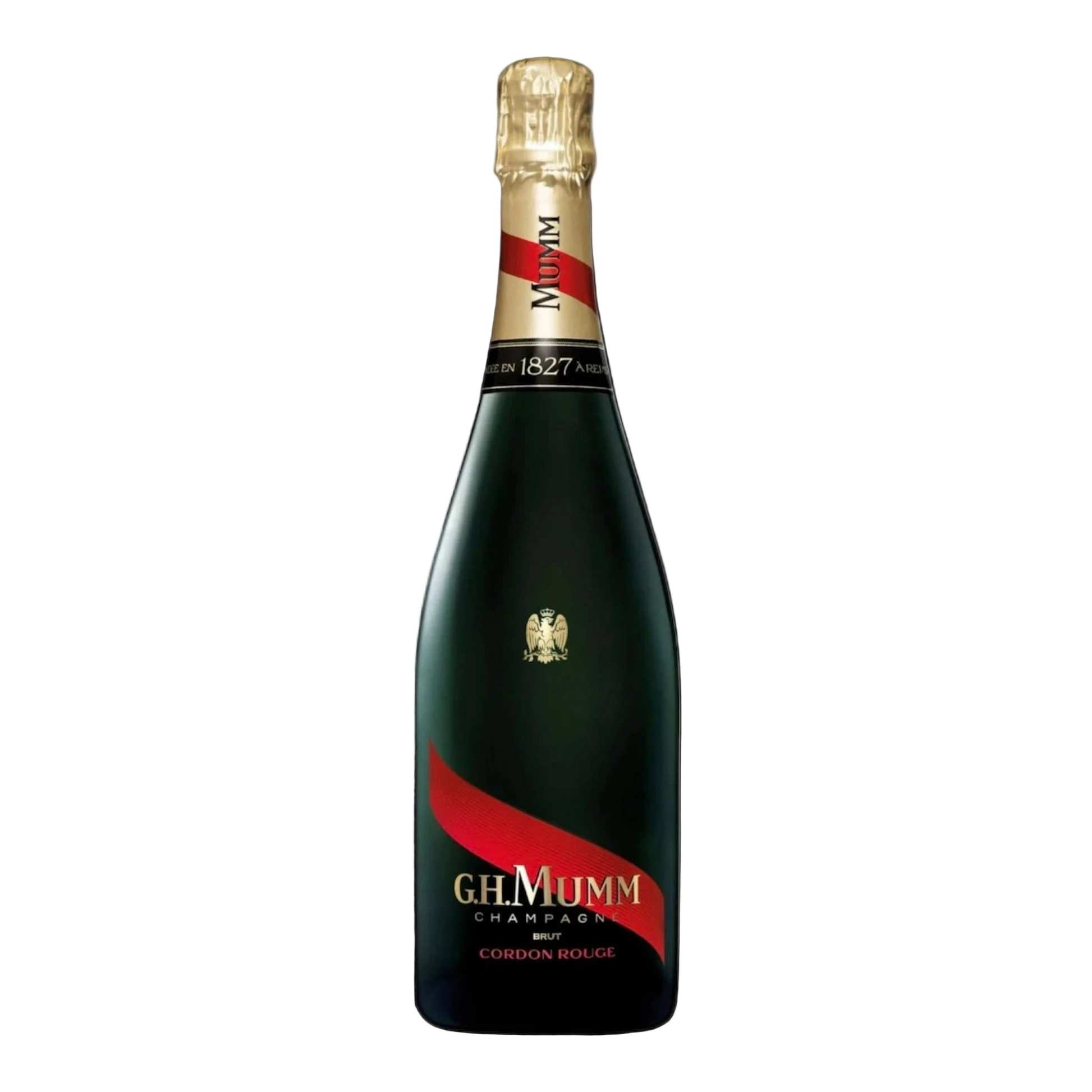 G.H. Mumm champagne bottle on a white background