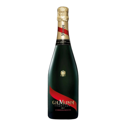 G.H. Mumm champagne bottle on a white background