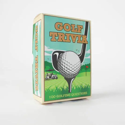 Golf Lovers Trivia Game with 100 unique questions, featuring a golf ball and club design.