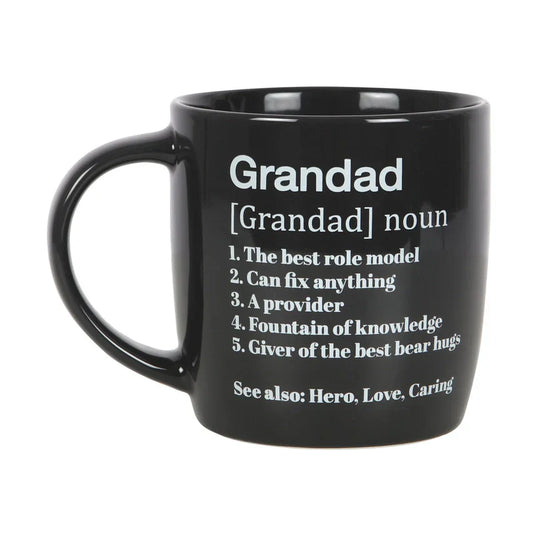 Humorous Grandad Definition Mug with text about grandad's traits, 400ml, microwave-safe.